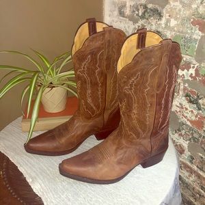 JB Dillon Leather Mid Calf Western Cowboy Boots